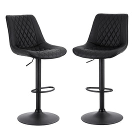 Artiss 2x Bar Stools Kitchen Swivel Gas Lift Counter Chair Diamond Leather Black