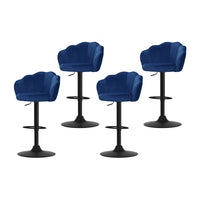 4x Bar Stools Gas Lift Velvet Blue