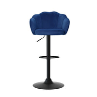 4x Bar Stools Gas Lift Velvet Blue