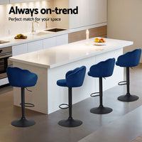 4x Bar Stools Gas Lift Velvet Blue