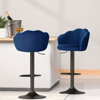 4x Bar Stools Gas Lift Velvet Blue