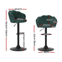 4x Bar Stools Gas Lift Velvet Green