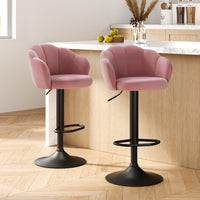 2x Bar Stools Gas Lift Velvet Pink