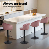 4x Bar Stools Gas Lift Velvet Pink