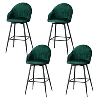 4x Bar Stools Velvet Swivel Metal Legs Green