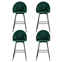 4x Bar Stools Velvet Swivel Metal Legs Green