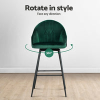 4x Bar Stools Velvet Swivel Metal Legs Green