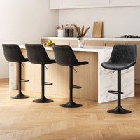 4x Bar Stools Gas Lift Vintage Leather Black