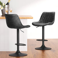 4x Bar Stools Gas Lift Vintage Leather Black