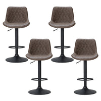 4x Bar Stools Gas Lift Vintage Leather Brown