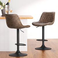 4x Bar Stools Gas Lift Vintage Leather Brown