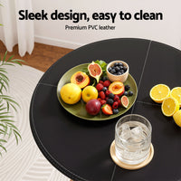 Artiss Bar Table Round Swivel Height Adjustable 62cm Modern PVC Leather Black