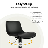 2x Bar Stools Padded Seat Gas Lift Black