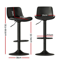 2x Bar Stools Padded Seat Gas Lift Black