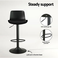 4x Bar Stools Padded Seat Gas Lift Black