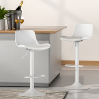 Bar Stools Kitchen Swivel Gas Lift Stool Leather Dining Chairs White x2