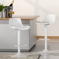 4x Bar Stools Kitchen Swivel Gas Lift Stool Leather Dining Chairs White