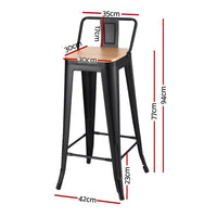 Artiss Metal Bar Stools Set of 2 Counter Height Barstools 77cm Seat Height w/ Removable Back