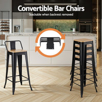 Artiss Metal Bar Stools Set of 2 Counter Height Barstools 77cm Seat Height w/ Removable Back