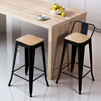Artiss Metal Bar Stools Set of 2 Counter Height Barstools 77cm Seat Height w/ Removable Back