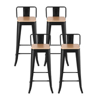 Artiss Metal Bar Stools Set of 4 Counter Height Barstools 77cm Seat Height w/ Removable Back