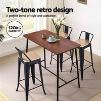 Artiss Metal Bar Stools Set of 4 Counter Height Barstools 77cm Seat Height w/ Removable Back
