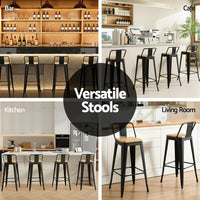Artiss Metal Bar Stools Set of 4 Counter Height Barstools 77cm Seat Height w/ Removable Back
