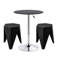 Artiss Bar Stools and Table Set 3PCS Dining Desk Kitchen Chair PVC Leather Black