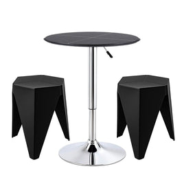 Artiss Bar Stools and Table Set 3PCS Dining Desk Kitchen Chair PVC Leather Black