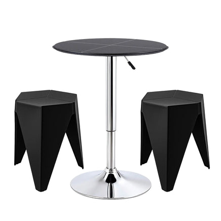 Artiss Bar Stools and Table Set 3PCS Dining Desk Kitchen Chair PVC Leather Black