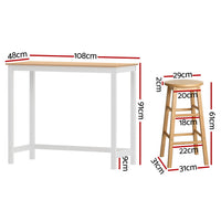Artiss Bar Table and Stools Set Dining Desk Kitchen Chairs Cafe Pub