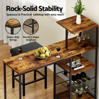 Artiss 3Pcs Bar Table and Stools Set Dining Table Solid Wood Kitchen Chairs Cafe Pub