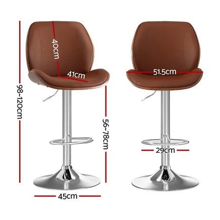 Artiss 4X Bar Stools Bentwood Adjustable Kitchen Counter Chair Leather Brown