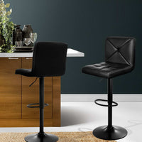 2x Bar Stools Kitchen Dining Chairs Gas Lift Stool Leather Black