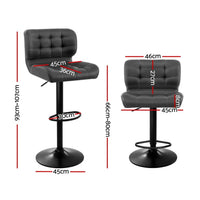 Artiss 2x Bar Stools Gas Lift Leather Padded Grey
