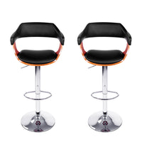 2x Bar Stools Gas Lift Leather w/Armrest Black