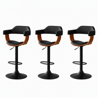 Artiss Bar Stools X3 Kitchen Counter Chair Gas Lift Swivel PU Selina All Black