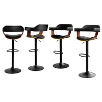 4x Bar Stools Gas Lift Leather w/Armrest All Black