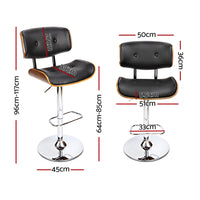 4x Bar Stools Gas Lift Leather Black