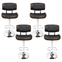 4x Bar Stools Gas Lift Leather Black