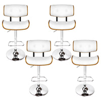 4x Bar Stools Gas Lift Leather White