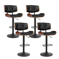 4x Bar Stools Gas Lift Leather All Black