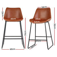 4x Bar Stools Leather Padded Metal Legs Brown