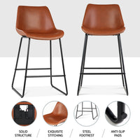 4x Bar Stools Leather Padded Metal Legs Brown