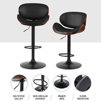 4x Bar Stools Gas Lift Leather Padded Black