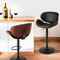 4x Bar Stools Gas Lift Leather Padded Black