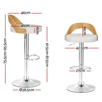 4x Bar Stools Adjustable Leather Padded White