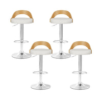 4x Bar Stools Adjustable Leather Padded White