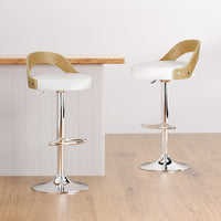 4x Bar Stools Adjustable Leather Padded White