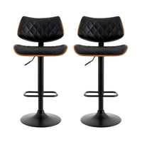 Artiss 2x Bar Stools Kitchen Dining Chairs Gas Lift Stool Wooden Leather Black